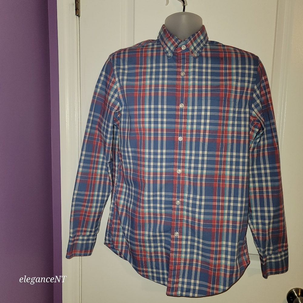 J Crew Men's Pink Blue and White Plaid Classic Flex Washed Shirt Sz: Small - Picture 4 of 9